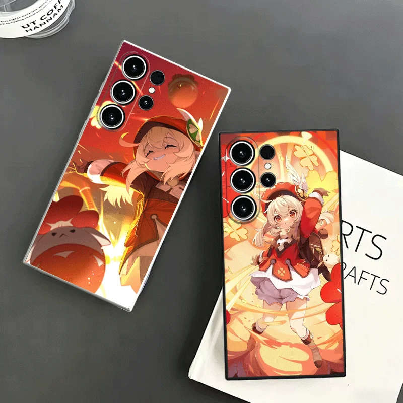 Genshin Impact Klee Soft Phone Case For Samsung S24 S25 S26 Ultra S23 S22 Plus S21 S20 FE Edge + Black White Couple Cover