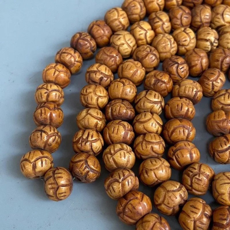 Tibetan folk-style ancient yak bone carved lotus 1.2 Buddhist prayer 108 beads string Buddha amulet accessory collection