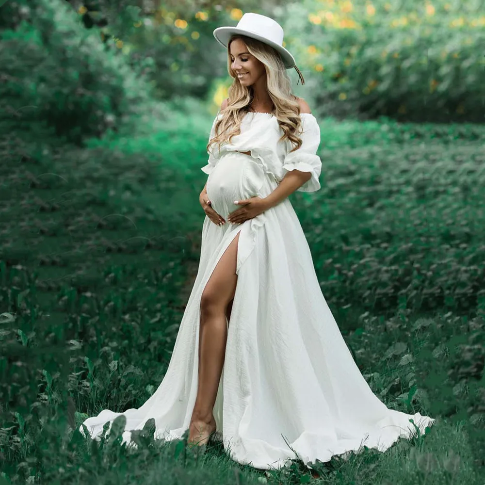 Boho Rust Cotton Maternity Photoshoot Long Dress Bohemian Cotton 2 in 1 Pregnancy Photography Dress