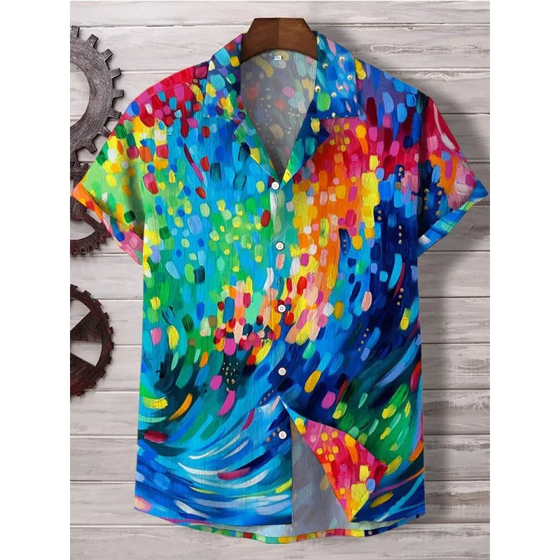 Heren kleurrijke liefde print casual shirt harajuku zomer hipster button-down shirts pigment kunst vakantie hiphop streetwear shirt