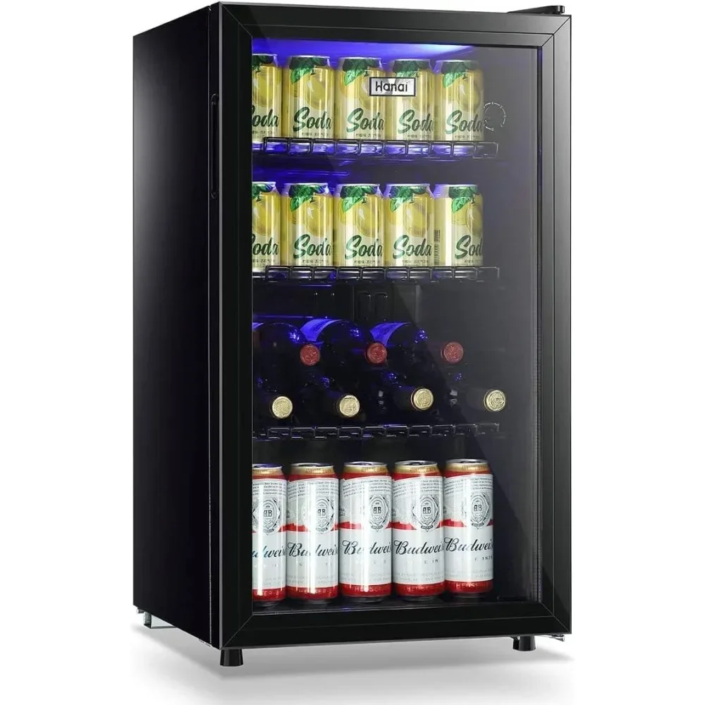 Mini Fridge Glass Door 120 Cans Beverage Refrigerator Small Clear Front Wine Cooler for Soda Beer Drinks Home Office Bar