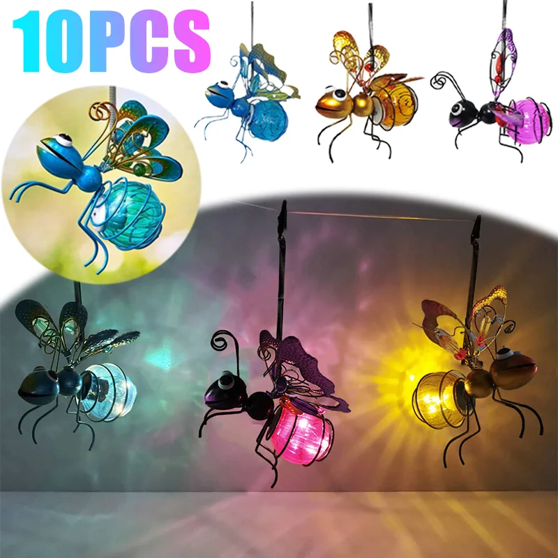 

10PCS Solar Powered Insect Lamp Hanging Flying Insects Lamp Outdoor Garden Bug Light Ornament for Lawn Summer Party Wedding Deco