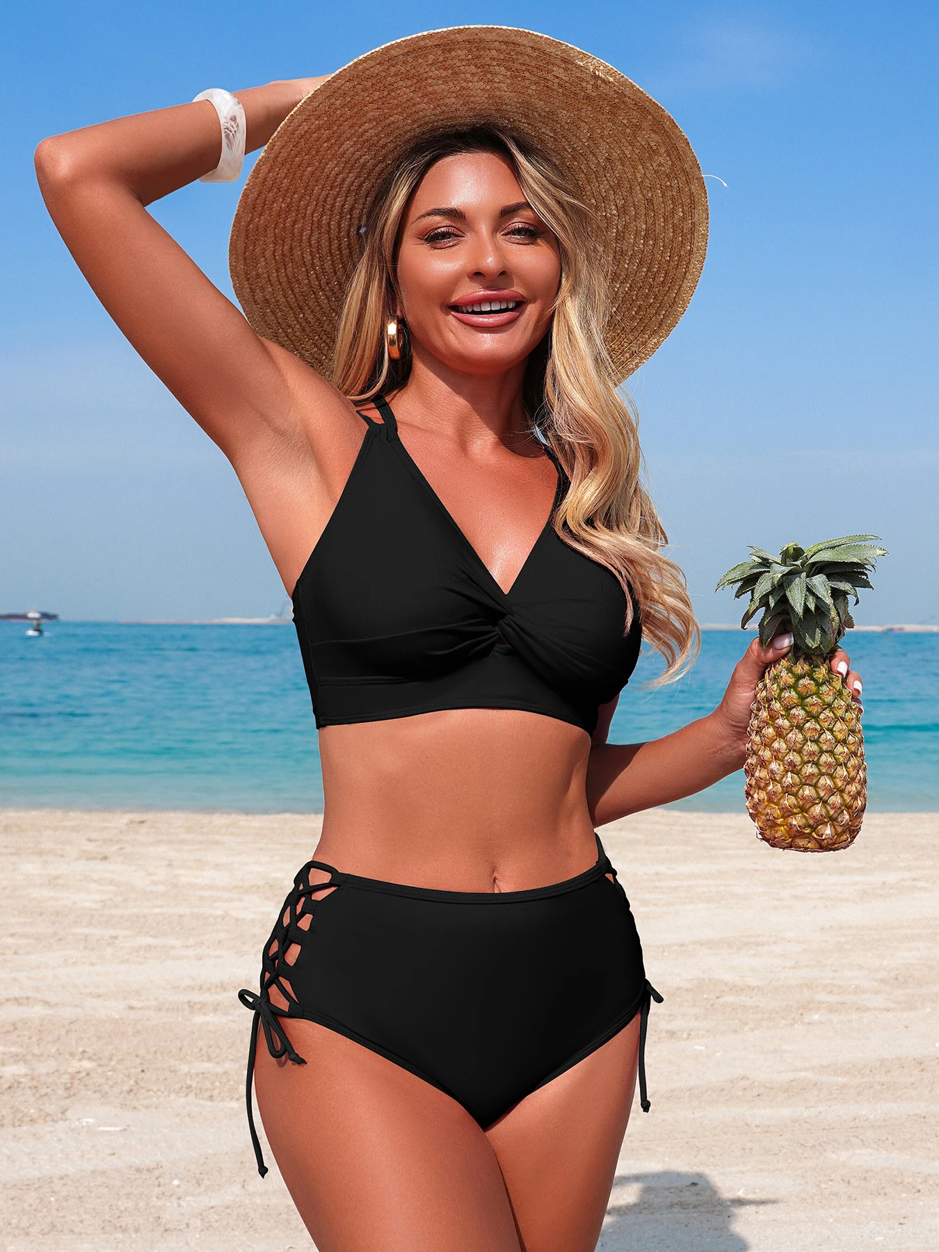 

2026 New Sexy Criss Cross Bikini Sets Swimsuit For Women High Waist Swimwear Female Bandage Bathing Suit Beachwear Swimming Suit