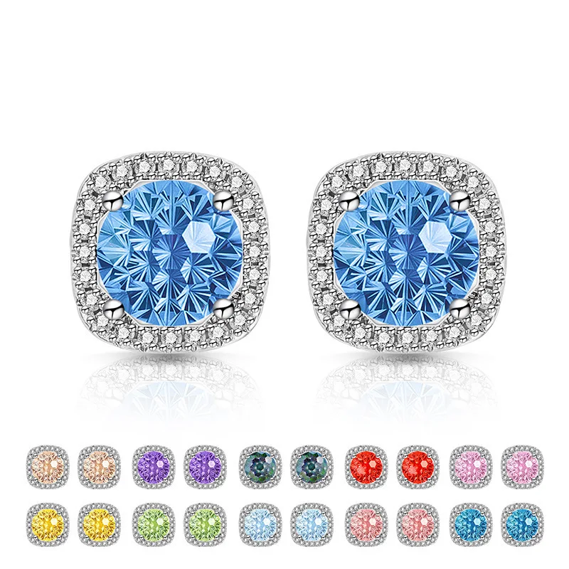 925 Sterling Silver Simple Princess Square Bag Millennium Cut High Carbon Diamond Versatile Stud Earrings Women's Jewelry