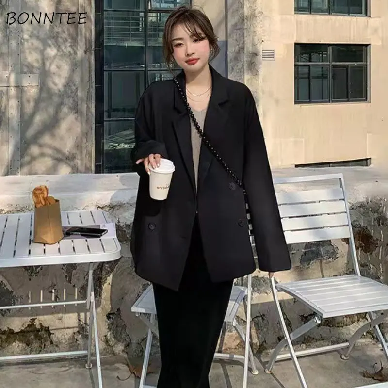 

Baggy Blazers Women Double Breasted Temper Elegant Streetwear Korean Fashion Big Pockets Preppy Clothing Vintage Minimalist Cozy