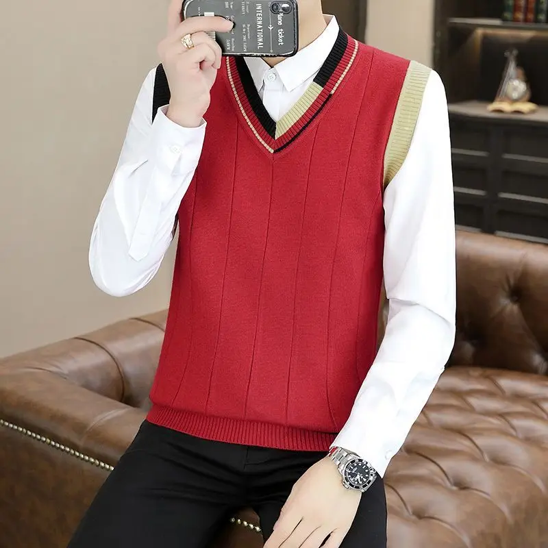 Spring and Autumn Sweaters Vests Men's Color V-neck Casual Knitwear Camisole Base Sweater Vest Top