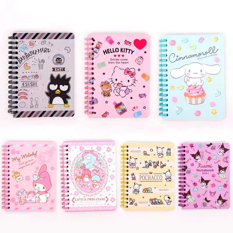 8pcs/lot Melody Kitty Kuromi Memo Pad Kawaii BADTZ-MARU Coil Notebook Stationery Label Planner Sticker Post School Supplies