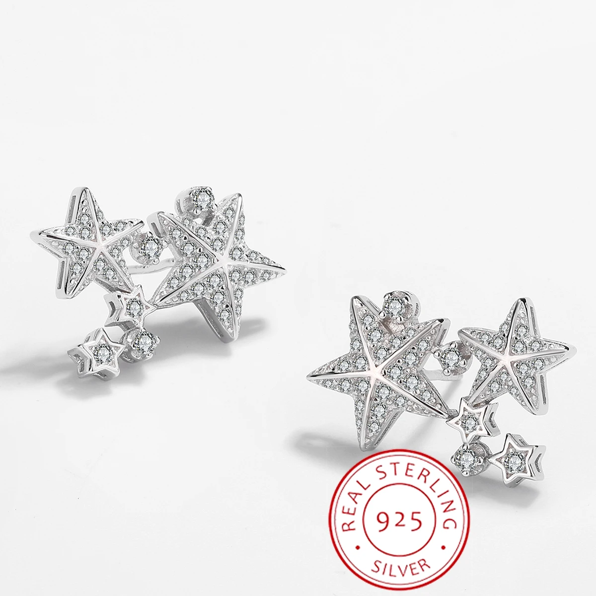 

Fashionable and Creative Authentic S925 Silver Niche High-end Zircon Five-pointed Star Starfish Light Luxury Women's Earrings