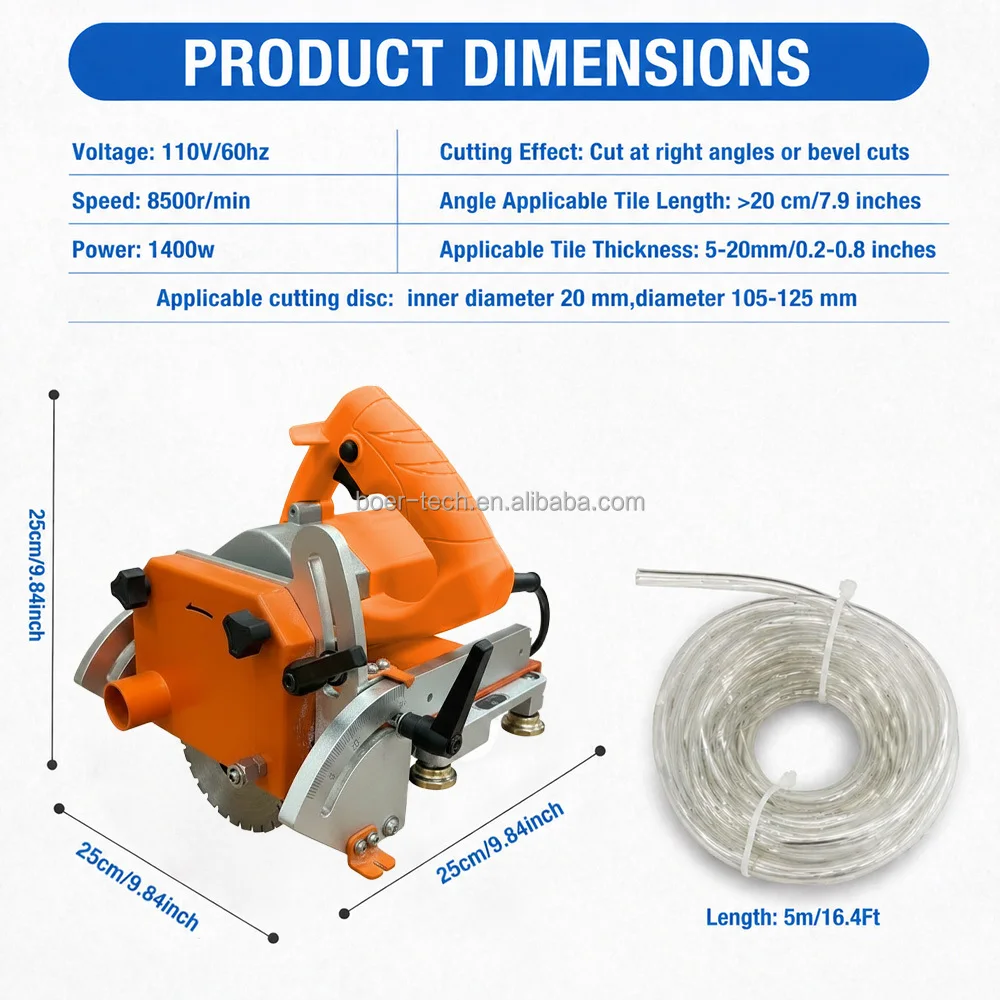 1400W Electric Manual Tile Cutter 3000mm 118 Inch 45 90 55 Chamfer Wet Tile Saw 120mm Blade 18mm Thickness