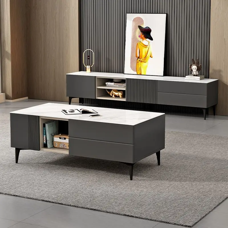 Floor-standing coffee table TV cabinet set living room small apartment package installation slate TV cabinet flooring