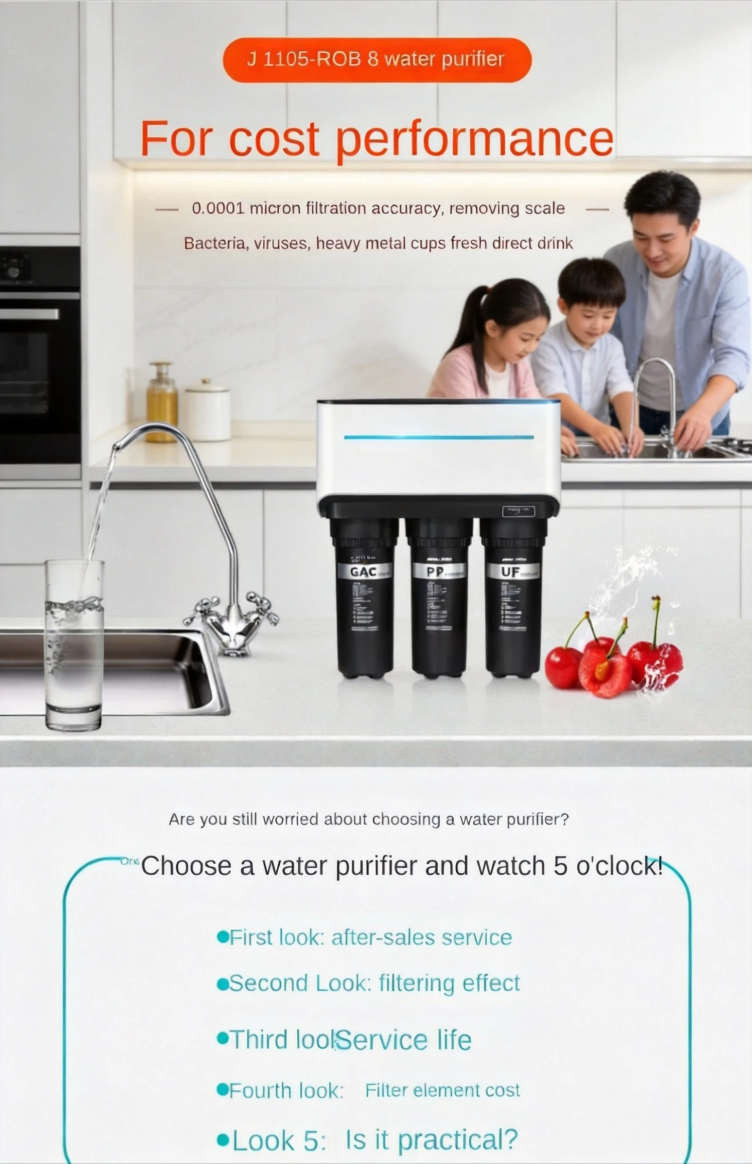 reverse osmosis water purifier with bucket water outlet household kitchen direct drinking descaling high efficiency durable