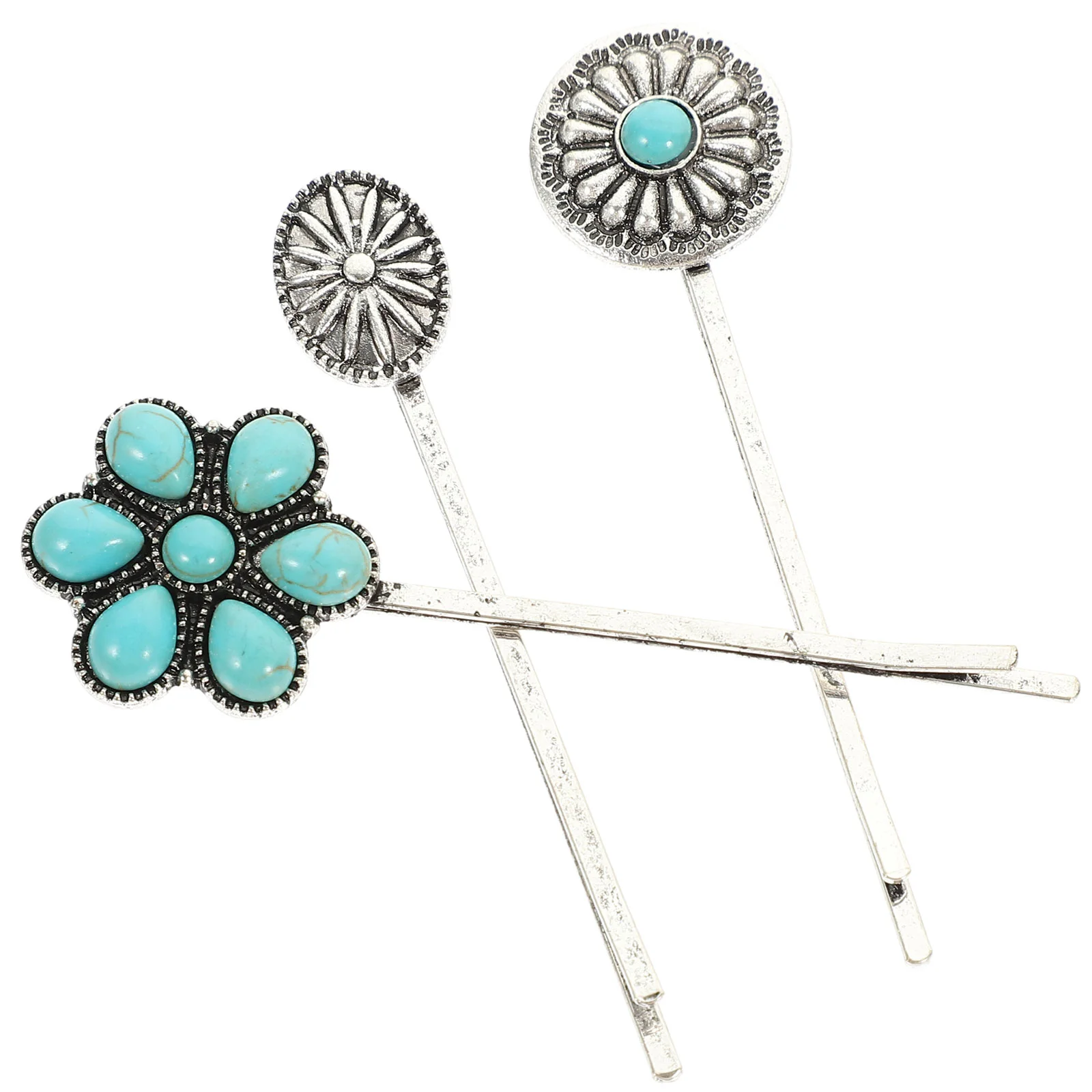 

3 Pcs Hair Toppers Vintage Turquoise Alloy Clips for Women The Flowers Metallic Barrettes Retro Hairpins Side Clamps