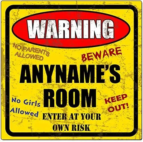 jiajucj Personalized Boys Room Warning Sign 8x8 - Custom Metal Door Plaque (T0076)