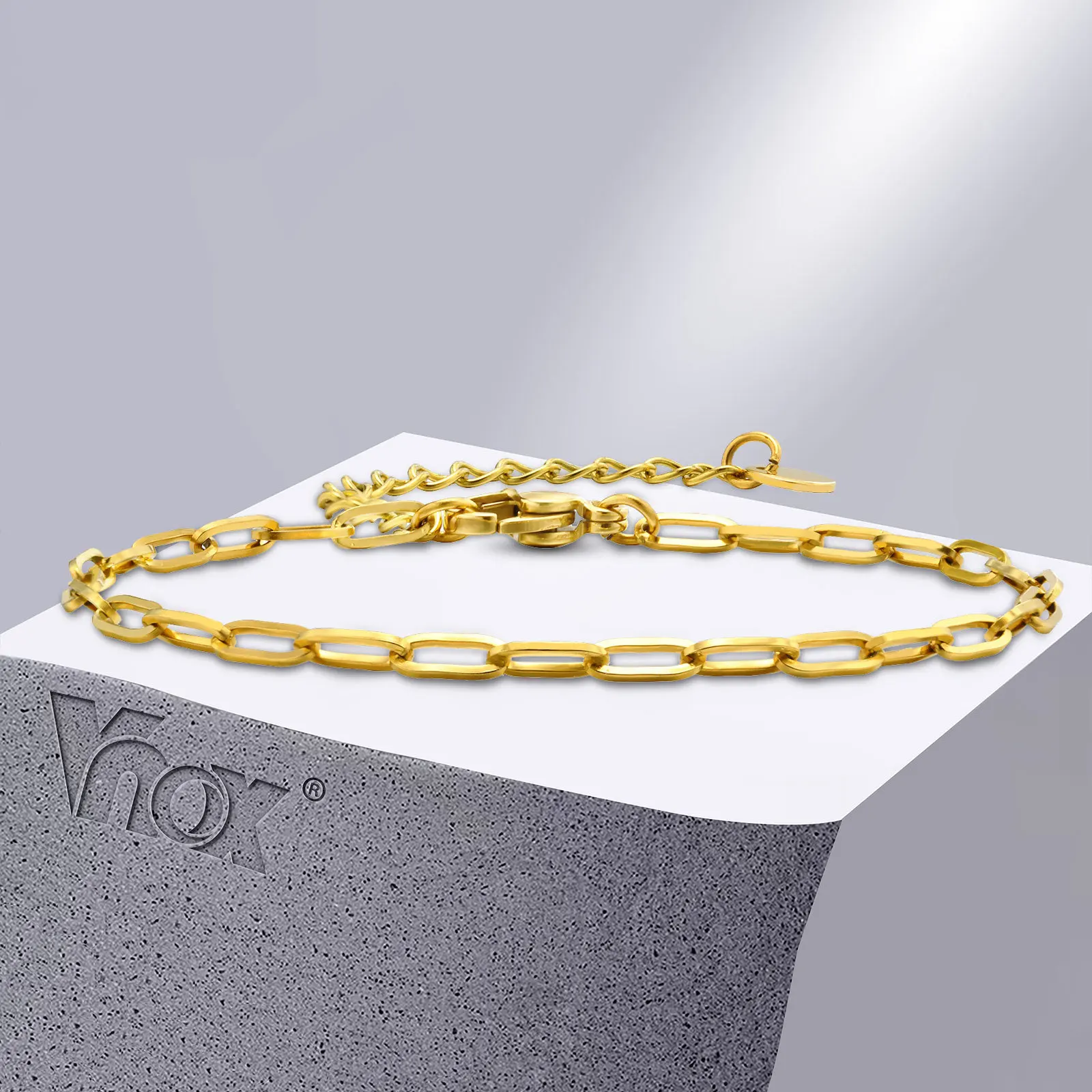 

Vnox Chic Rectangle Chain Bracelets for Women Men, 18K PVD Gold Color Stainless Steel Paperclip Chain Wristband Gifts for Her