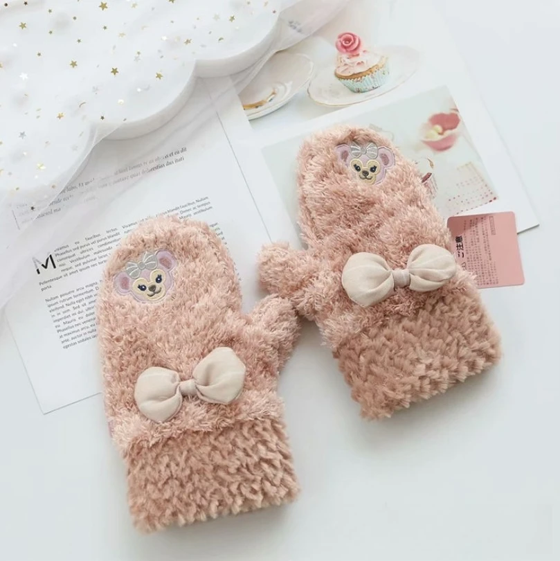 منتج ديزني الجديد دافي بير شيرلي مي شينغ ديلو أرنب قطيفة للخريف والشتاء قفازات دافئة لطيفة للفتيات