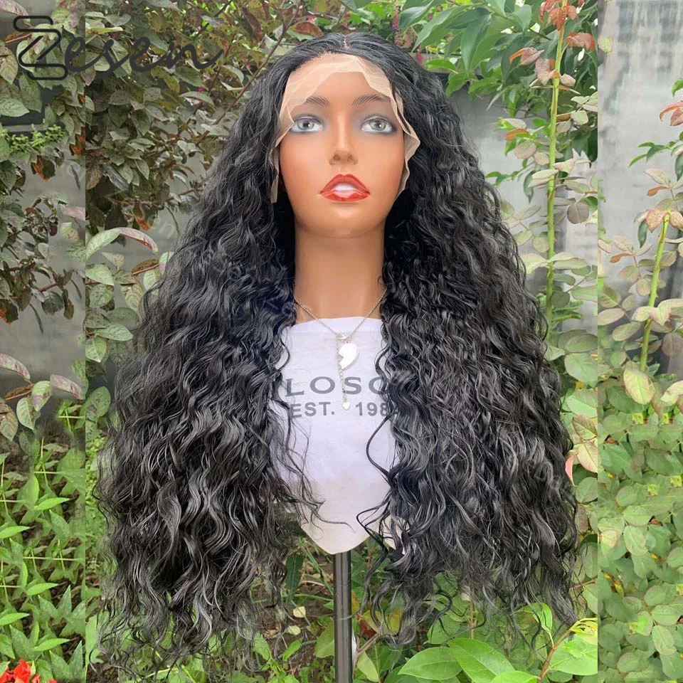 Black Silk Base Lace Front Wigs Long Kinky Curly Wigs Soft Synthetic Lace Front Wig For Women With Baby Hair Natural Hairline