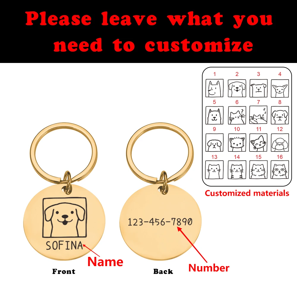 Personalized Pet Name ID Tag Anti-lost Dog Collar Tags Plates Free Engraving Dogs Cats Kitten ID Tag Nameplate Pendant for Dog