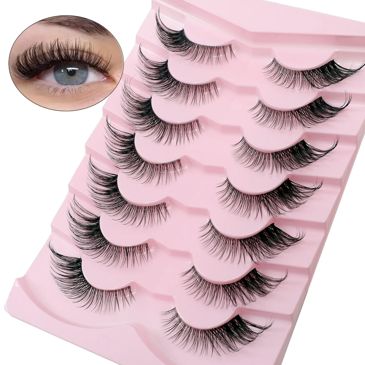 3D False Eyelash 7-Pair Set: Thick, Natural, Three Dimensional Curling, Fluffy Simulation for Hair Eyelash