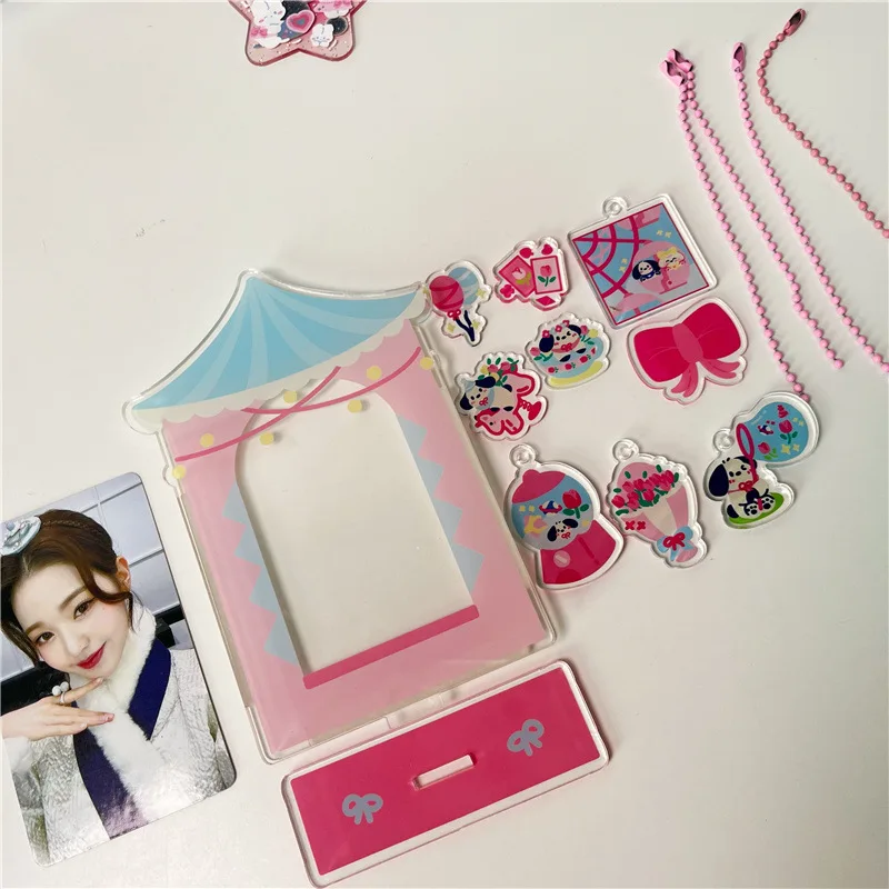 SKYSONIC 3 Inch Acrylic Photo Frame 9pcs Parts Idol Postcards Display Photo Cards Decoration Card Holder Fashion Chain Stand