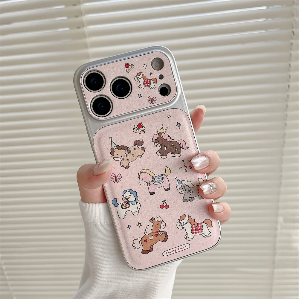 

Ins Polka Dot Pony Cute Phone case for iPhone 15 Pro 13 14 17 16 Pro Max Cover Electroplated Leather Fashion Shockproof Fundas