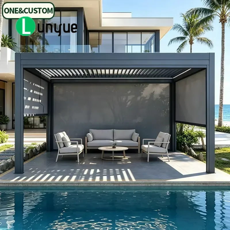 High Load Waterproof Aluminum Square Tube Pergola with Louver Roof Eco Friendly Outdoor Structure for Backyard Hotel Resort