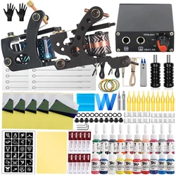 Complete Coils Tattoo Machine Kit Tattoo Machine Gun Ink Set Power Supply Grips Body Art Tools Set Permanent Makeup Tattoo Set