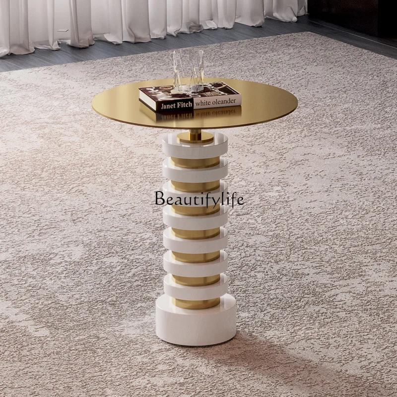 Modern natural marble sofa side table living room negotiation round small coffee table