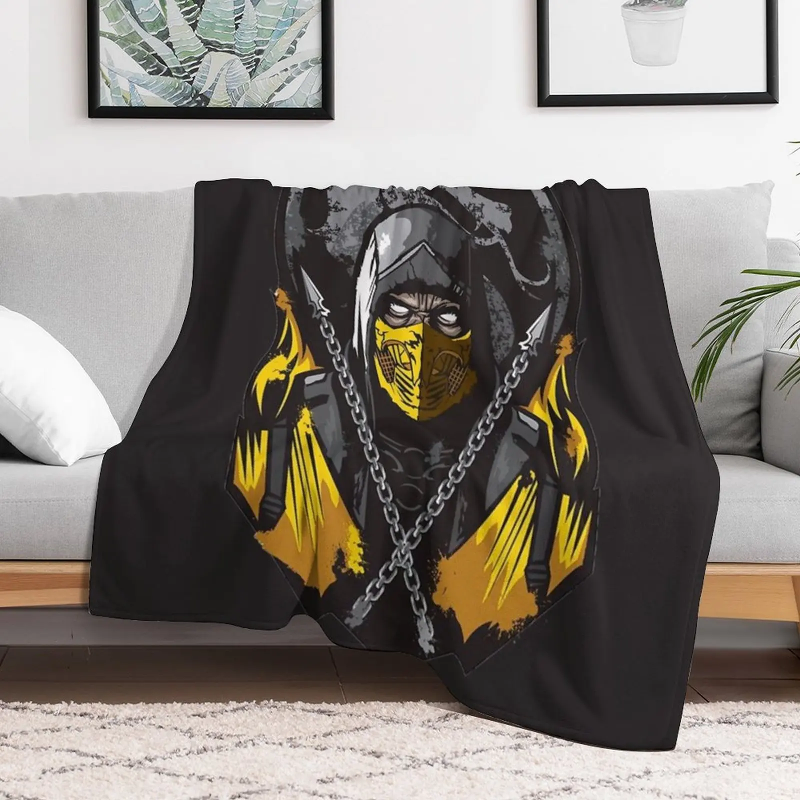 Mortal Kombat Scorpion-Manta térmica decorativa con ojos blancos para viaje, mantas peludas para sofá decorativo