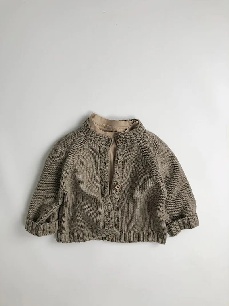 2024 Autumn New Children Knit Coat Solid Infant Girls Single Breasted Sweater Jacket Solid Kids Boys Cotton Knitwear Clothes