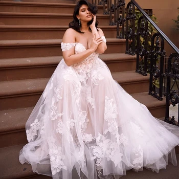 Off Schulter Plus Größe Hochzeit Kleider für Frauen Champagne 2023 Sommer Bodenlangen Brautkleider Neue Zipper Zurück Vestidos De