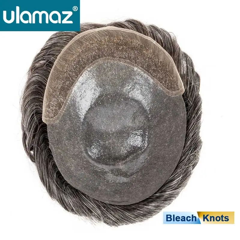 

Bleach Knots Lace Front Men's Wig 100% Human Hair Skin Toupee Male Hair Prosthesis Natural Wigs For Men Lace PU Hair System Unit