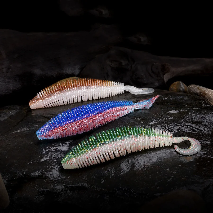 ソフトフィッシングルアー、tpe sickle tail grub、マイクロワーム溝、人工ルアー、反射スパンコール魅力魅力魅力、10cm、5g、ロット