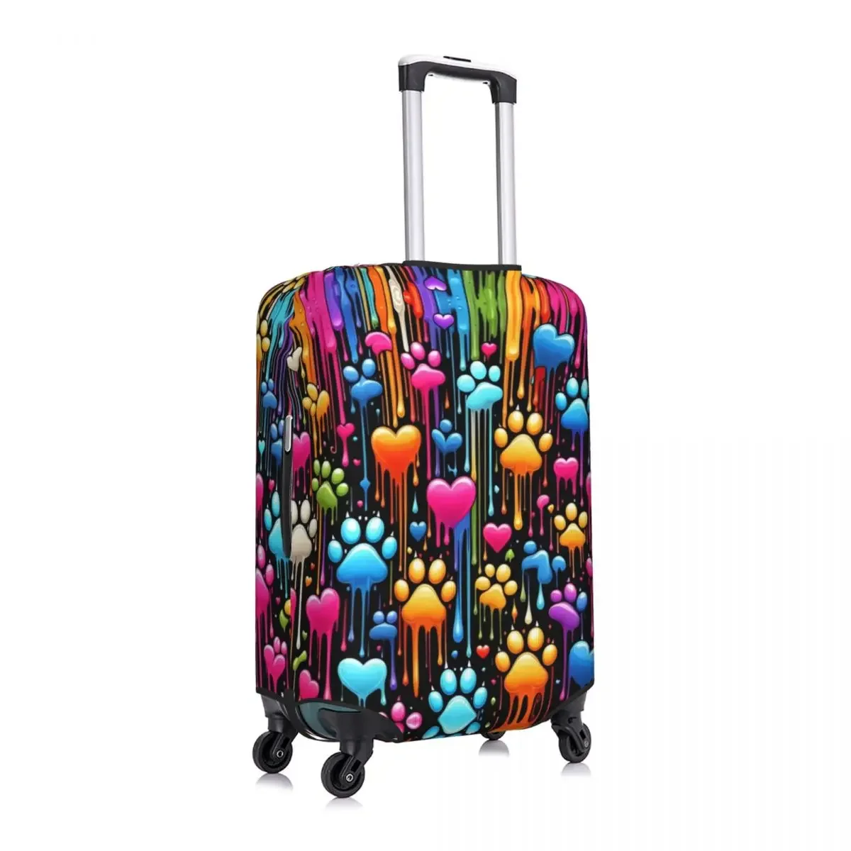 Custom Rainbow Dog Paw Heart Pattern Luggage Cover Protector Elastic Travel Suitcase Covers