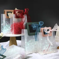 5PCS Clear Gift Bags with Handle PVC Heavy Duty Reusable Shopping Wrap Bag Tote Handbag for Party Birthday Wedding Baby Shower