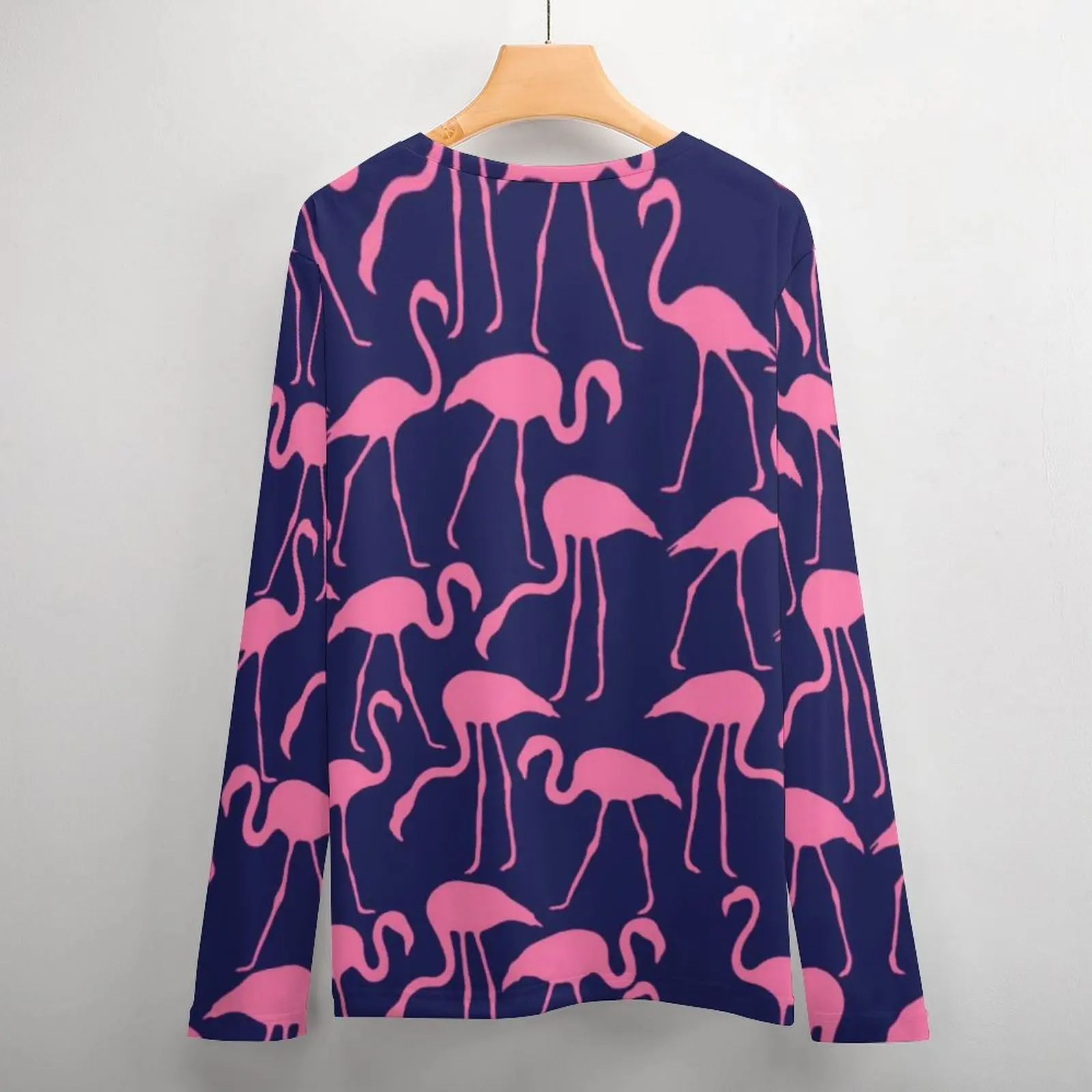 Roze Vogels Print T-shirt Flamingo Patroon Harajuku T-shirts Met Zak Lange Mouw T-shirt Lente Casual Oversize Top Tees