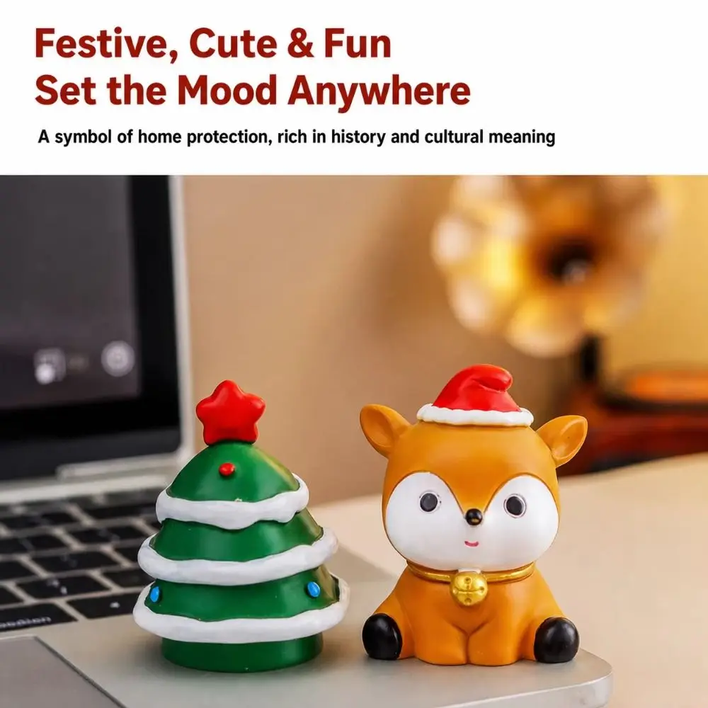 Resin Christmas Figurine Decoration Delicate Compact Santa Claus Figurine Vivid Classic Mini Deer Figurine Holiday Gift