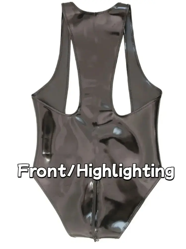 Shiny Matt Double Sided PU Leather Reversible Tank Top Sleeveless Muscle Shirt Zipper Open Crotch Bodysuit Hot Shapers Tanktop