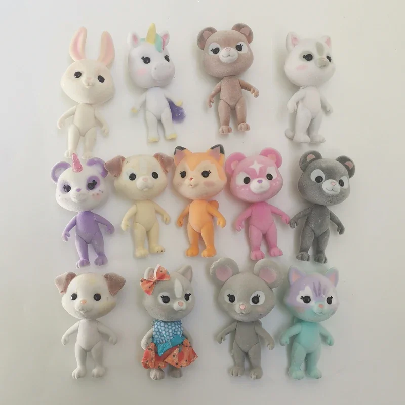 

40-80Pcs Big Head Cute Forest Family Animal Action Figure Rabbit Bear Dog Cat Pony Cow Unicorn Flocked Shaggy Model Toy for Kid