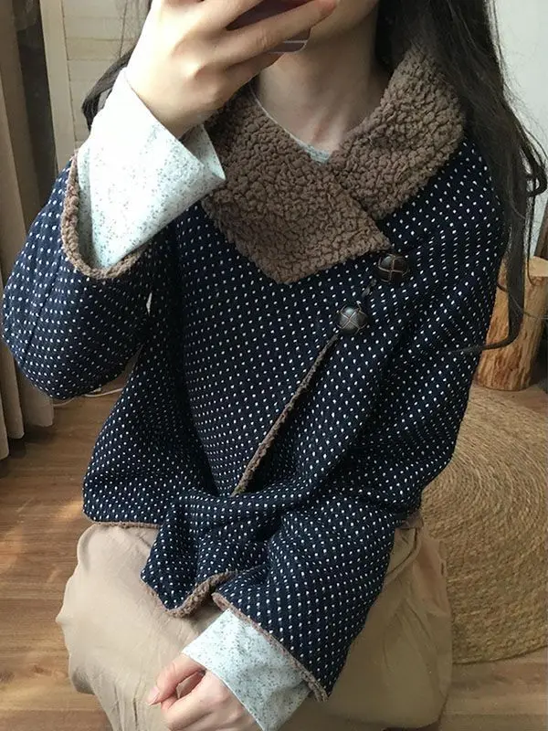 

Korean Sle Polka Dot ort Coat Women's Loose Fit Slimming Outerwear Autumn Winter New Design Small Size Singing Coat