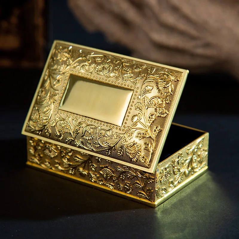 Creative Retro Gold and Silver Metal Creative Princess Flip Jewelry Box Ring Storage Box Packaging
