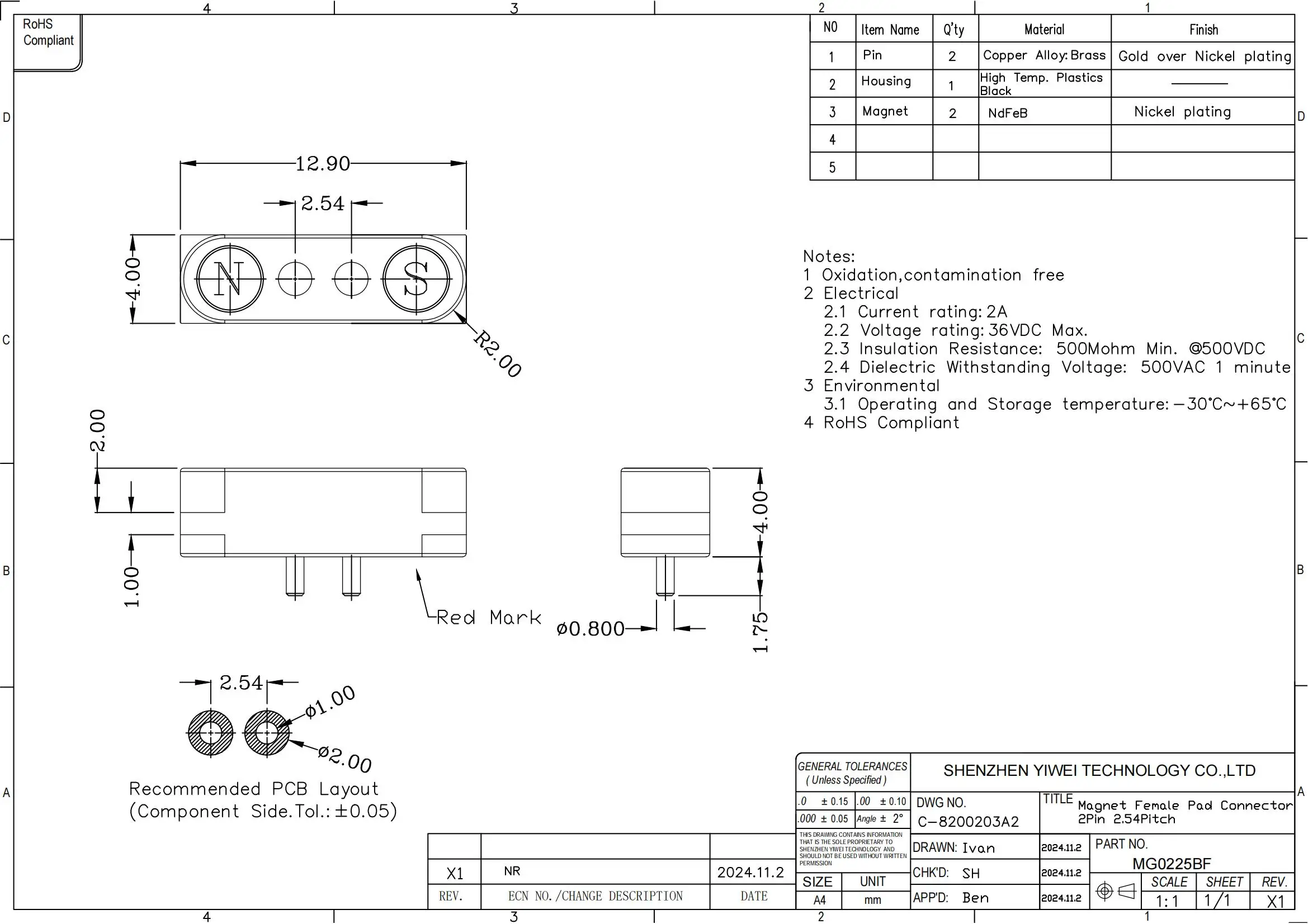 1/3/5 Paar federbelastete männlich weiblich 2,54 mm Rastermaß 2P 3 4 5 6 7 8 9 Pole Durchgangslöcher PCB BTB Stecker 2A DC magnetischer Pogo Pin – Detail 15