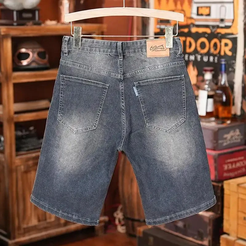 Plus Size Men's Denim Shorts with Retro Koi Embroidery, Vintage Loose Jeans, Casual Loose Shorts for Summer Street Style, Distre