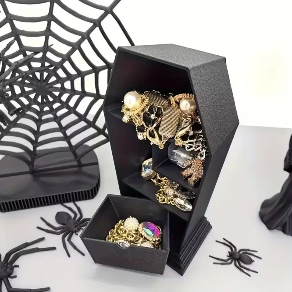 Gothic Coffin Jewelry Storage Box Durable Plastic Travel Portable Storage Case 3D-printed Multi-compartment