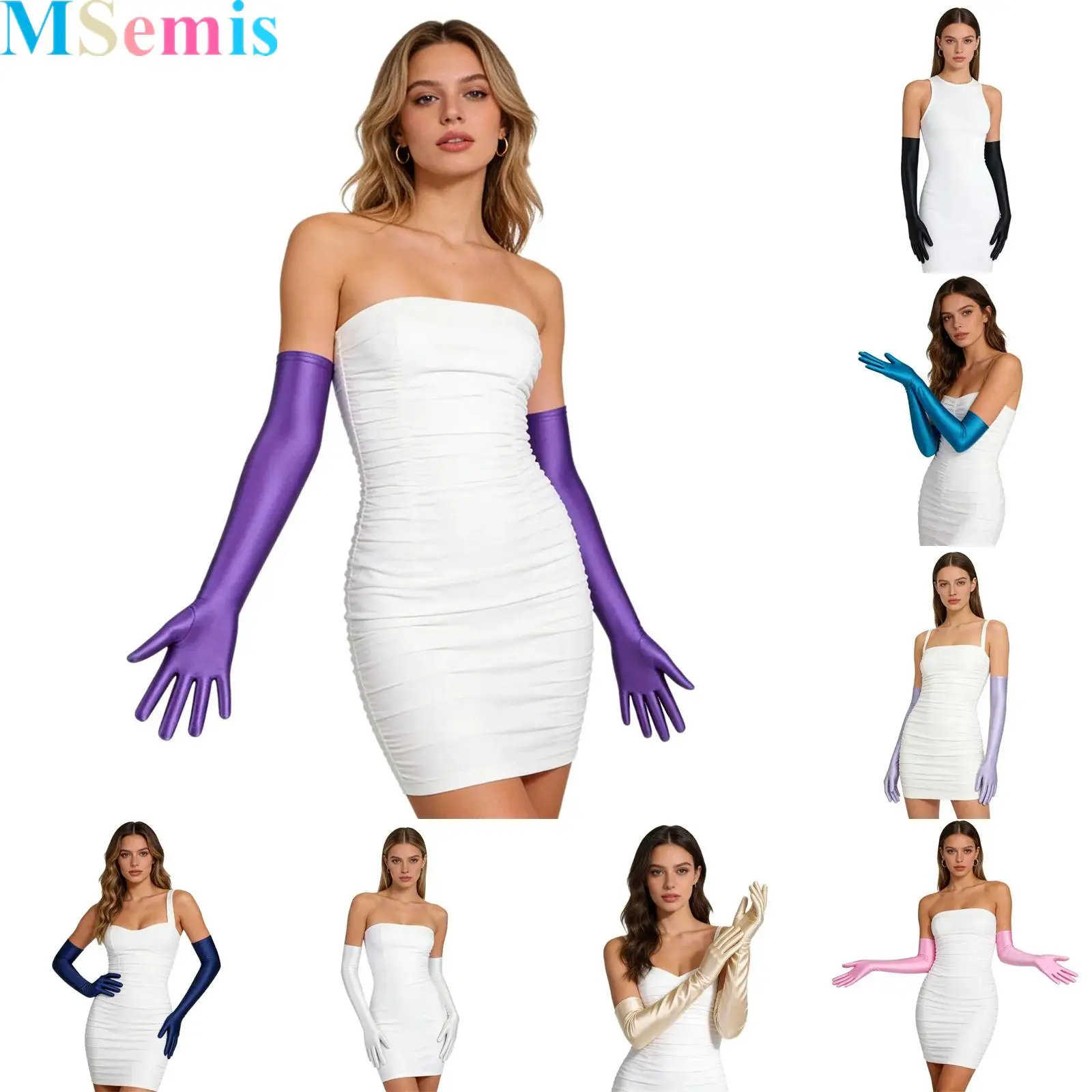 

1 Pair Shiny Oil Glossy High-Elastic Long Gloves 20s Party Cosplay Women Costume Halloween Accessory