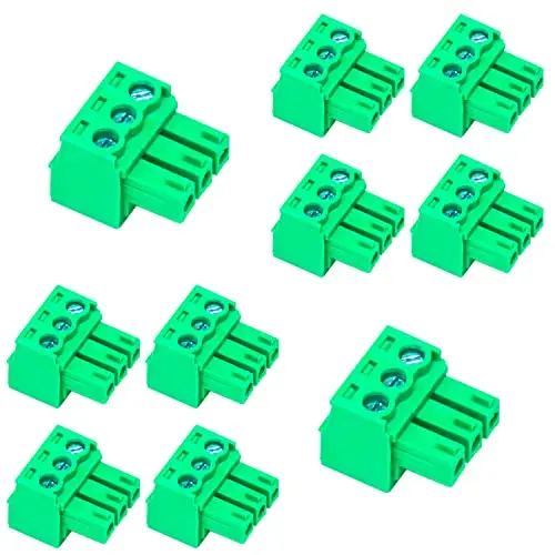 Phoenix 3.81mm 3-Pin Screw Terminal Block, Green PCB Connector, 10pcs Set for Electronics Projects