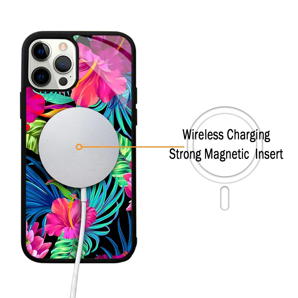 Drive You Mad Hibiscus Pattern Case For iphone 11 12 13 14 15 Plus Pro Max Mirror Acrylic For Magsafe Wireless Charging