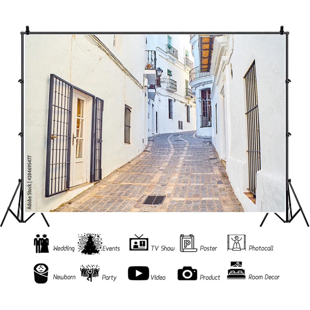 Streets Seaside Island Scenery and Plants Houses White Pigment Wedding Photos Photography Background Props HJD-05