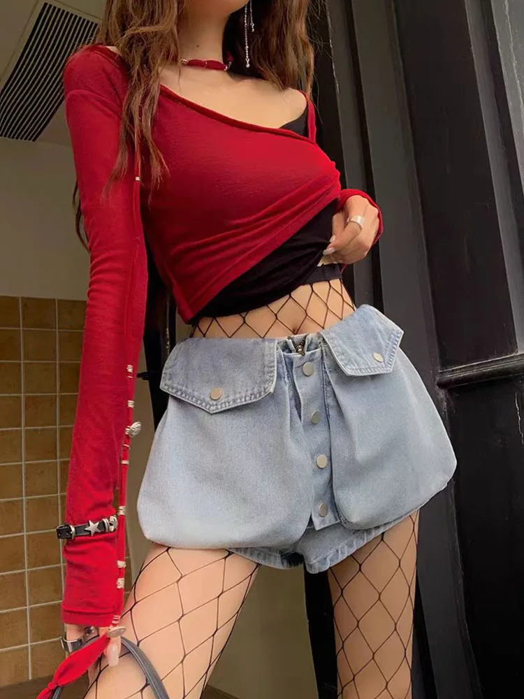 Fashion Y2k Sexy High Street Button Jeans Women New Design Low Waist Slim Bloomers Shorts Summer 2024 Casual Sweet Denim Shorts