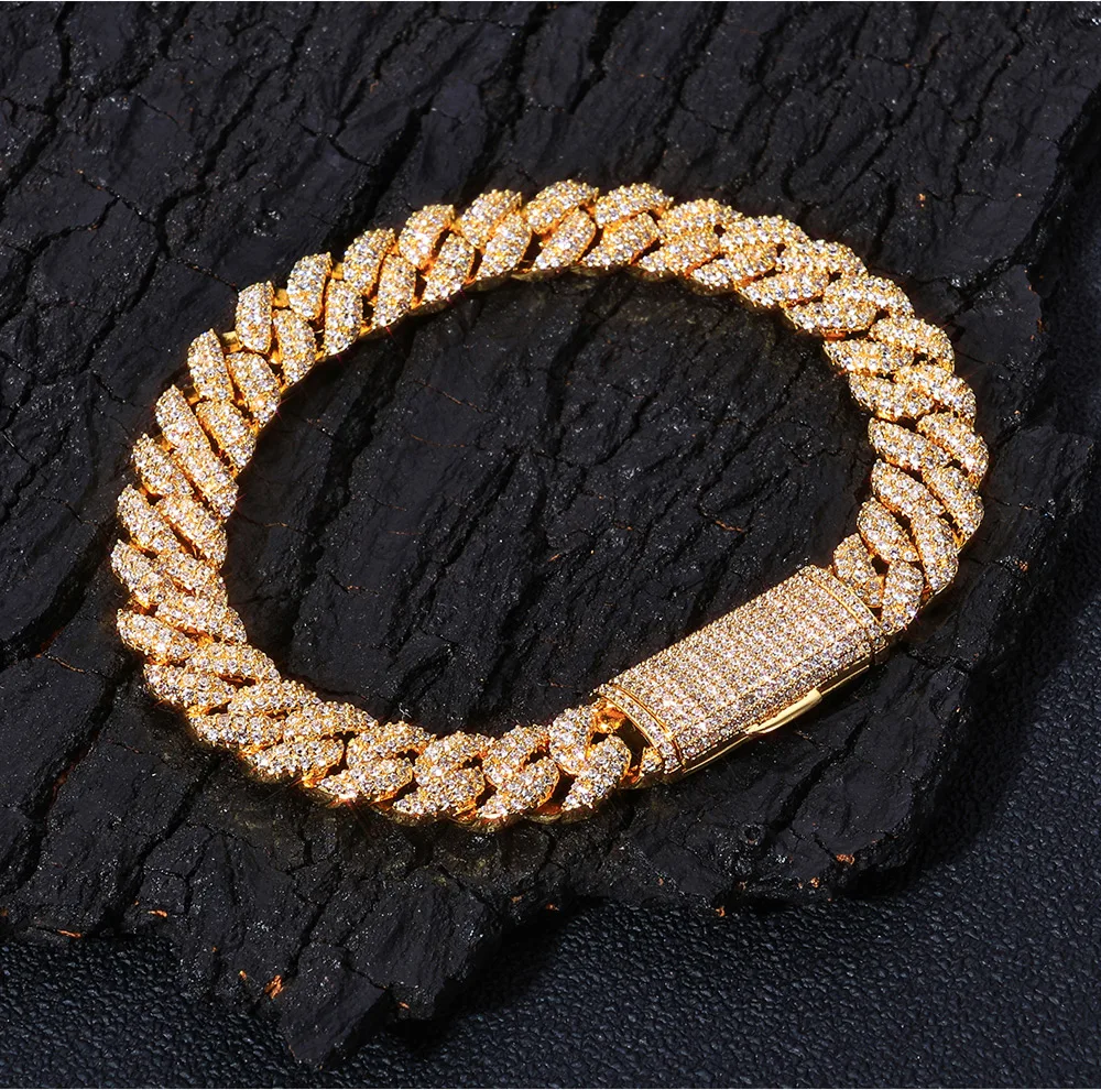 

Dropshippine 10MM Customized Cuban Bracelet With 3 Rows of Iced Diamonds Flip Buckle Cubic Zirconia Exquisite Women's Jewelry