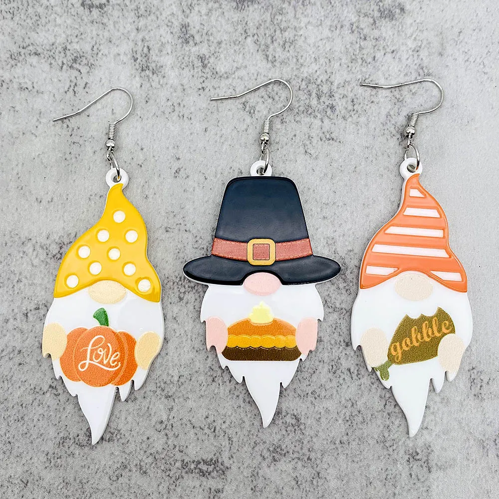 

New Autumn Thanksgiving Pumpkin Turkey Earrings Dwarf Short Body Christmas Acrylic Earrings